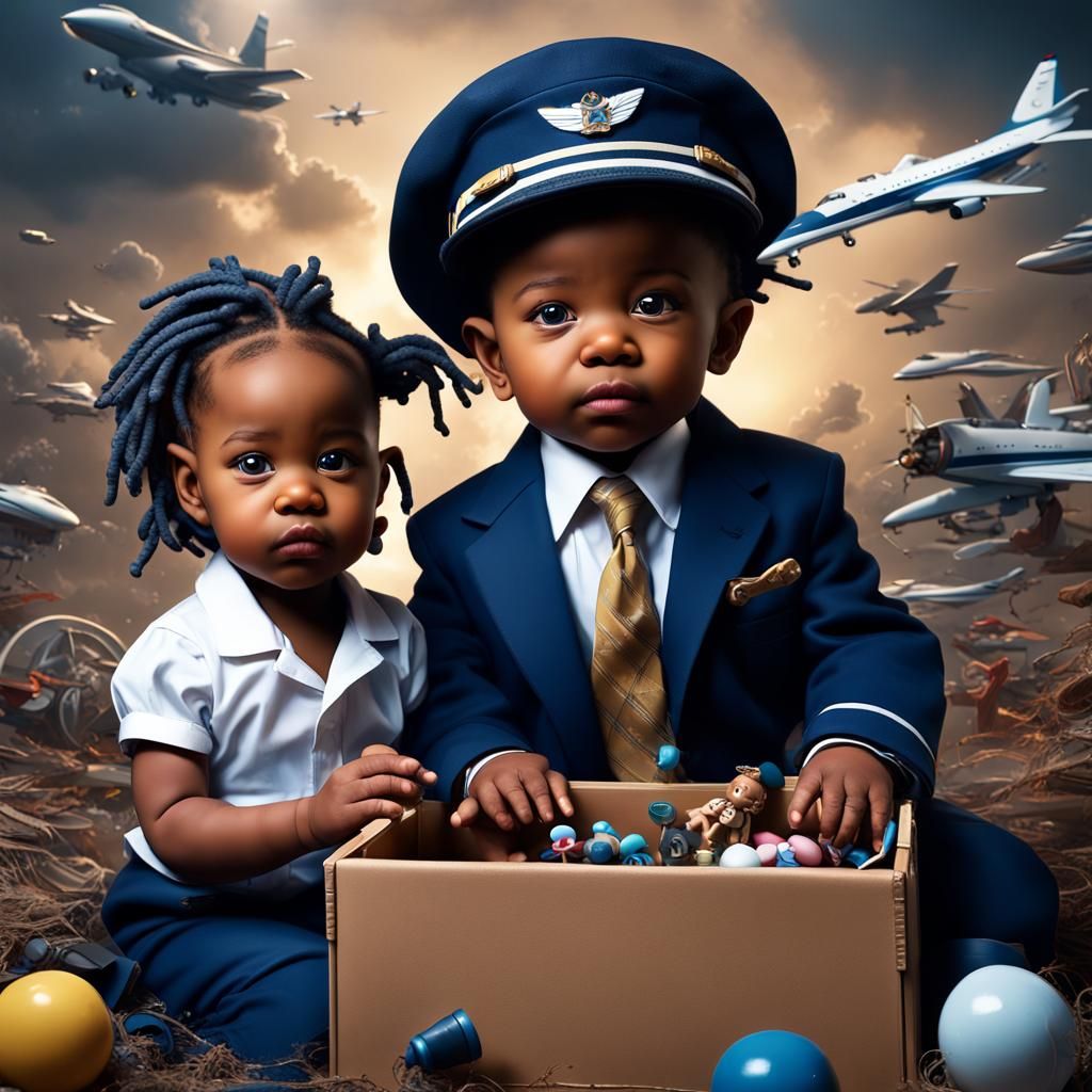 African American Children in Uniforms Playing