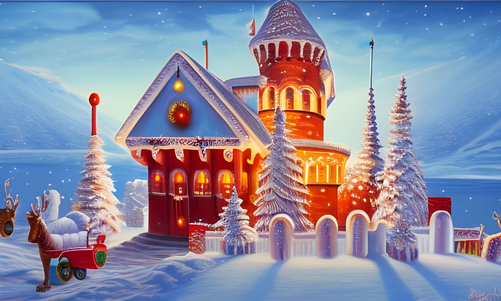 Christmas Castle at the North Pole: Oil Painting