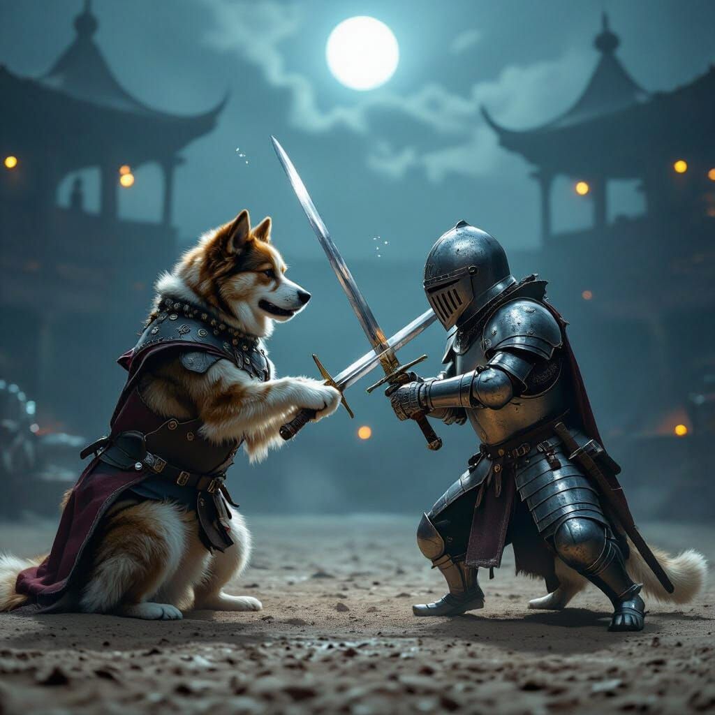 Doge Knights Clash Swords in Misty Arena