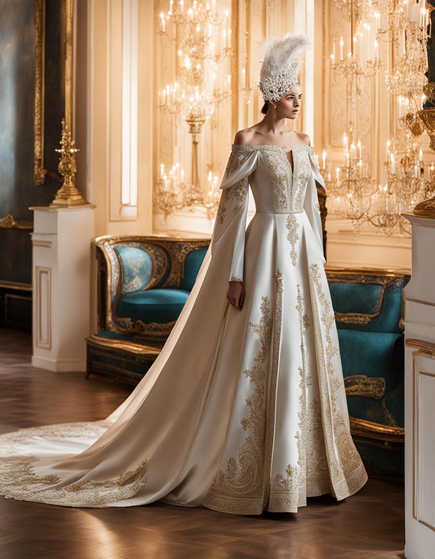 Imperial Russian Court Style Wedding Dress with Angel Sleeve...