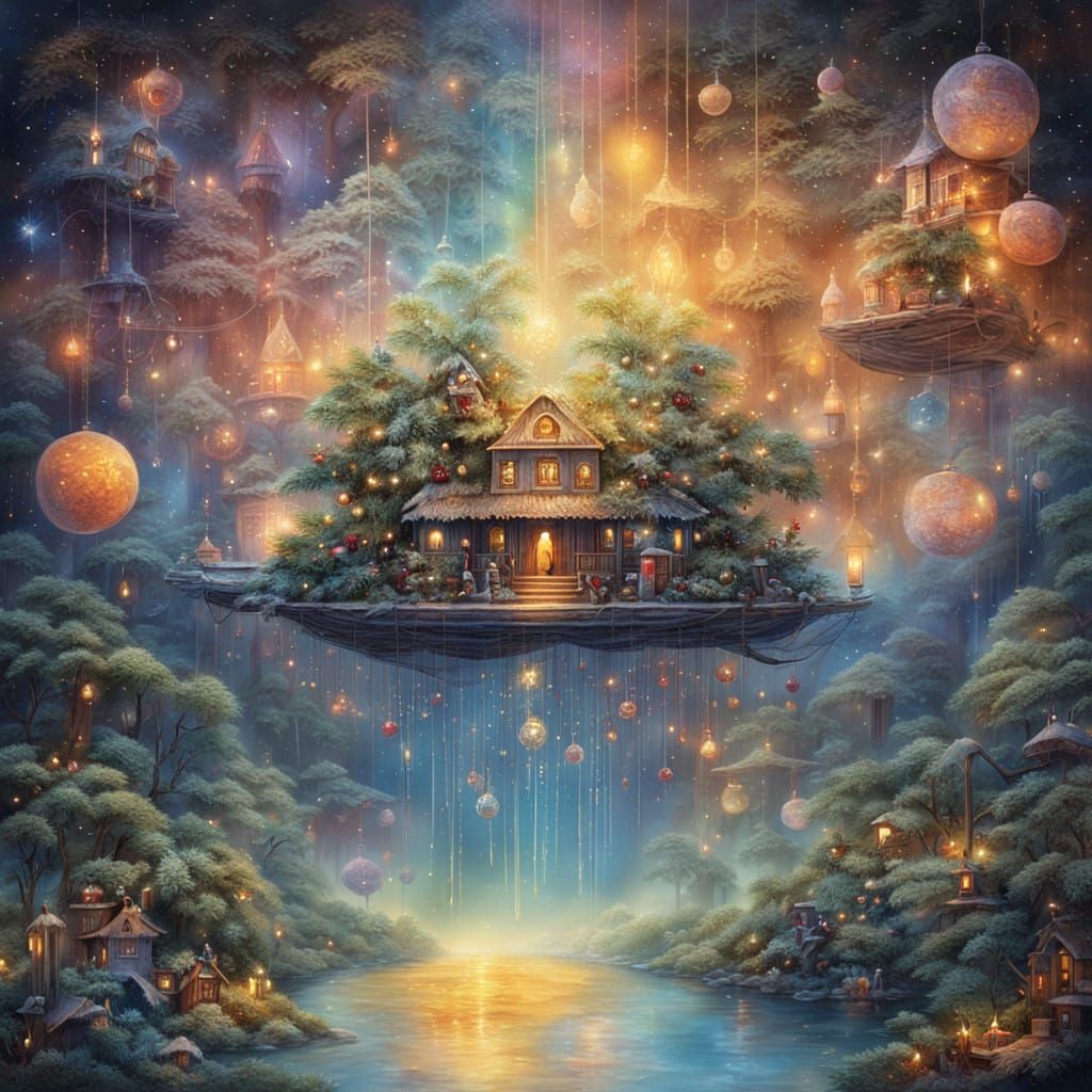 Vibrant Christmas Scene in Cosmic Wonderland