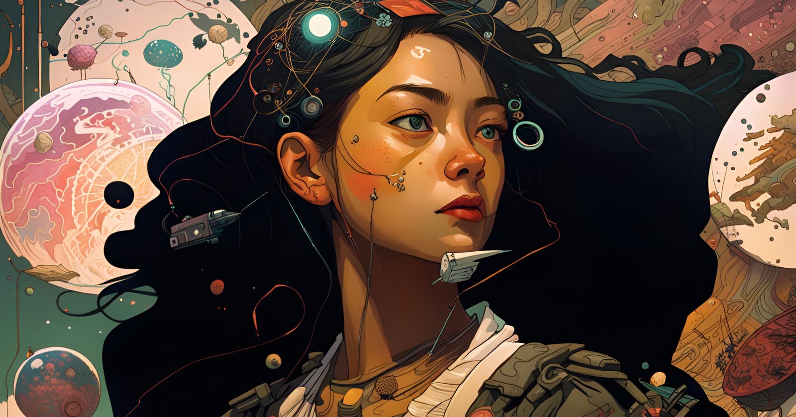 Ecological Biopunk Girl Portrait as Matte Painting