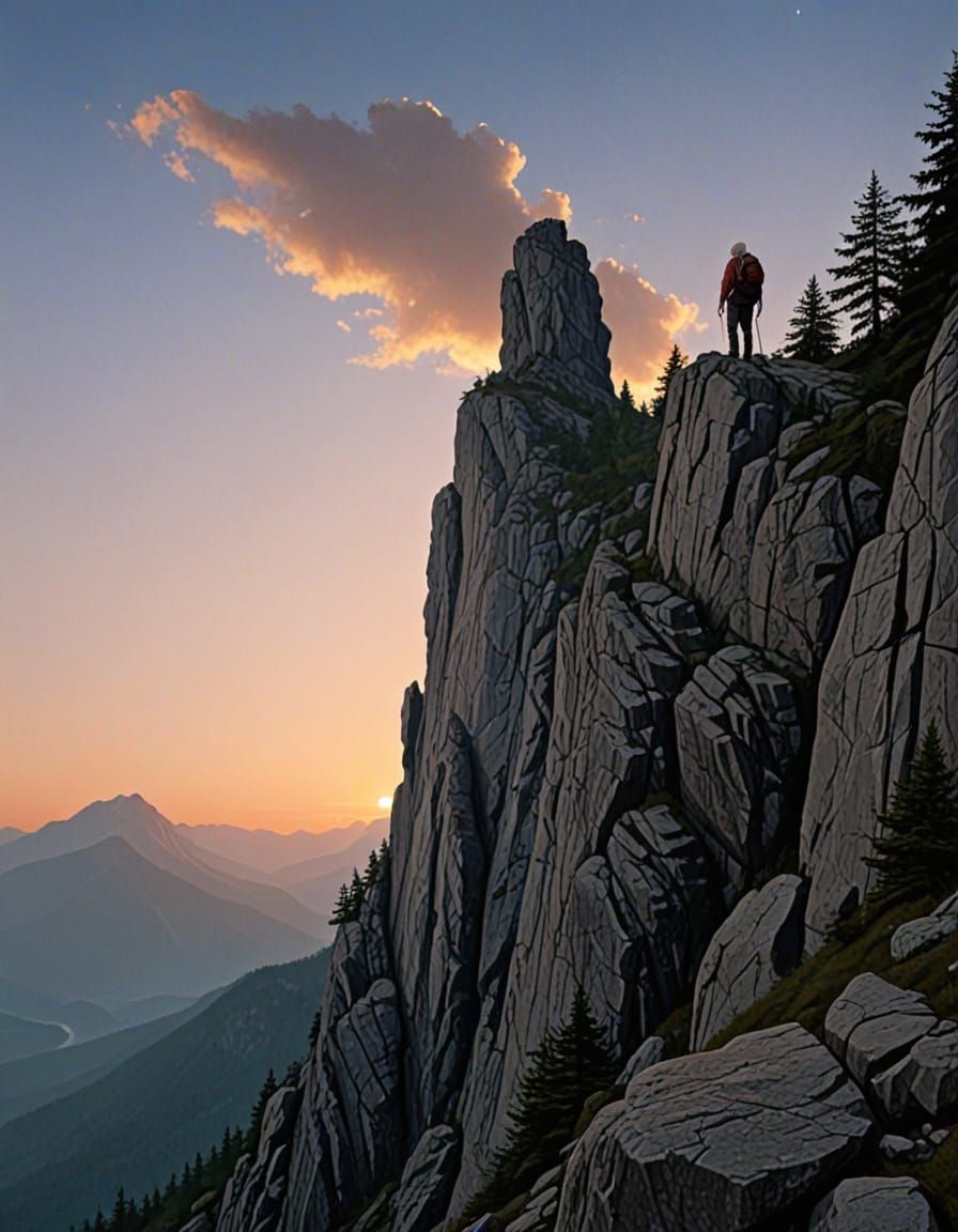 Mysterious Mountain Figure Illuminated by Twilight