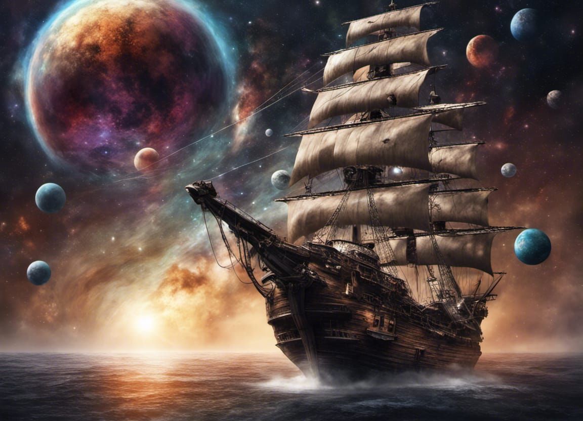 Cosmic Pirate Ship Sailing Through the Stars