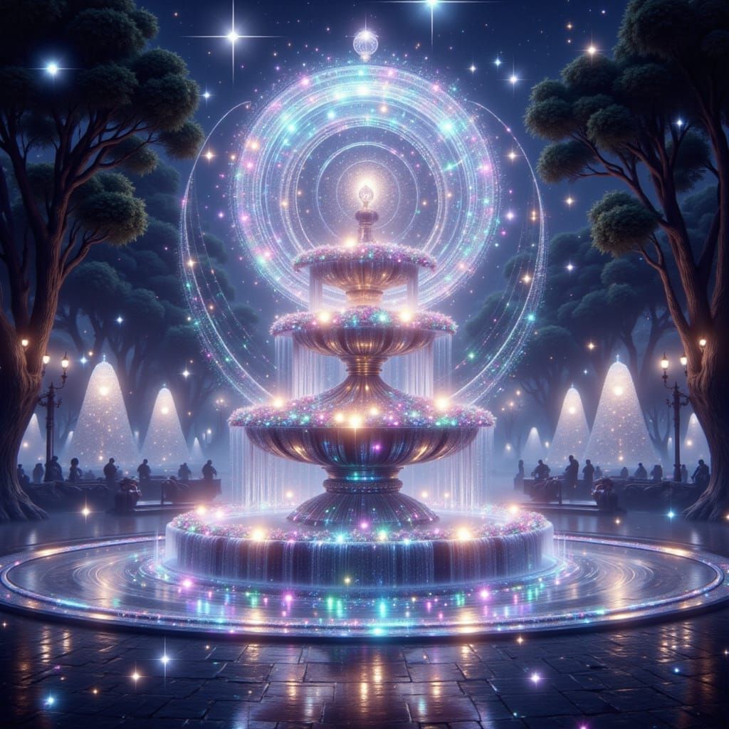 Holographic Cosmic Fountain Spraying Water Bouquet