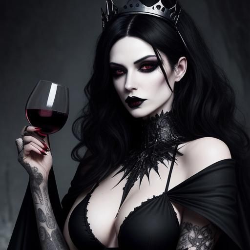 Gothic Emo Queen in Dark Castle with Blood