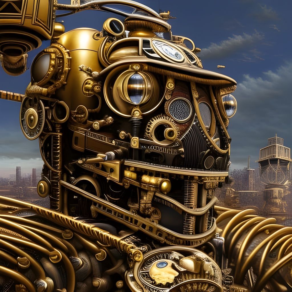 Intricate Steampunk Robot in Brass and Wood