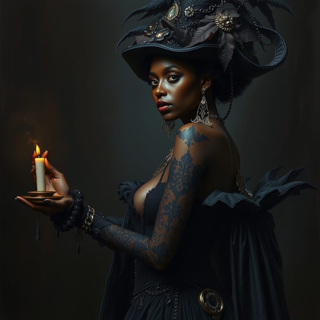 Ebon Witch in Gothic Attire: A Digital Masterpiece