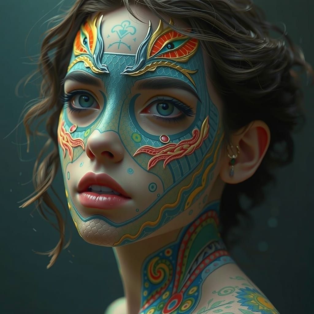 Surreal Fantasy Portrait of a Beautiful Woman with a Snake