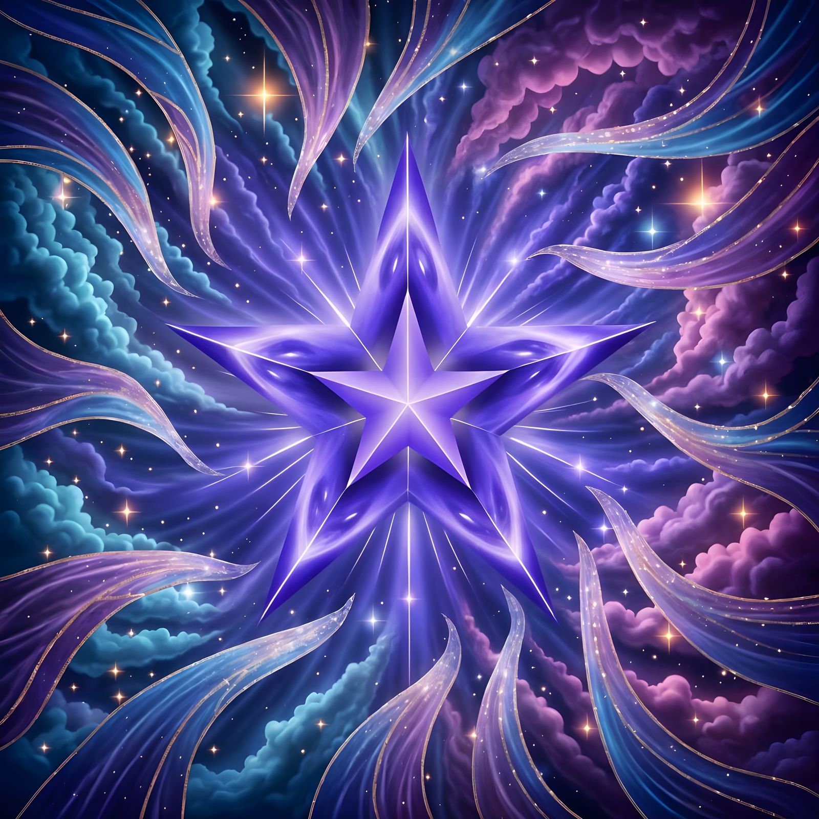 Radiant Golden Star in Cosmic Mandala Sky