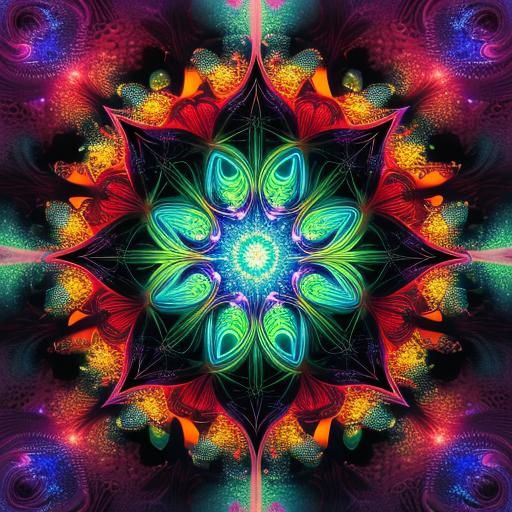 Praying Hands in Abstract Neon Fractal Art