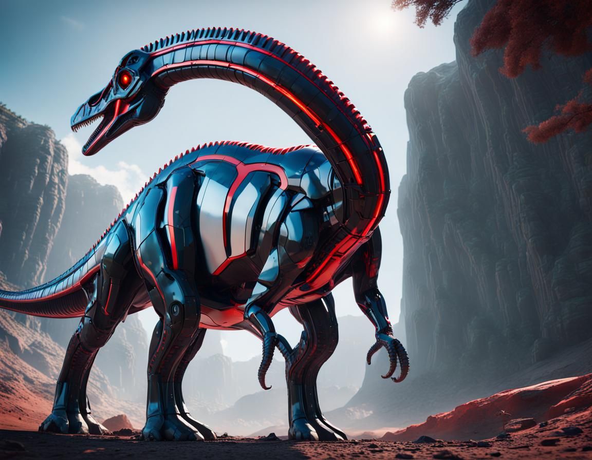 Futuristic Brachiosaurus with Intricate Mech Details