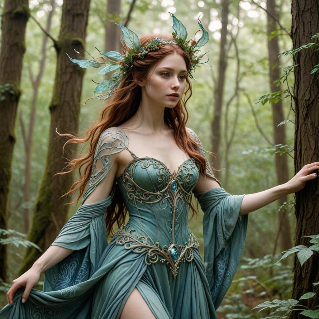 Forest Goddess in Magical Clearing: Fantasy Art