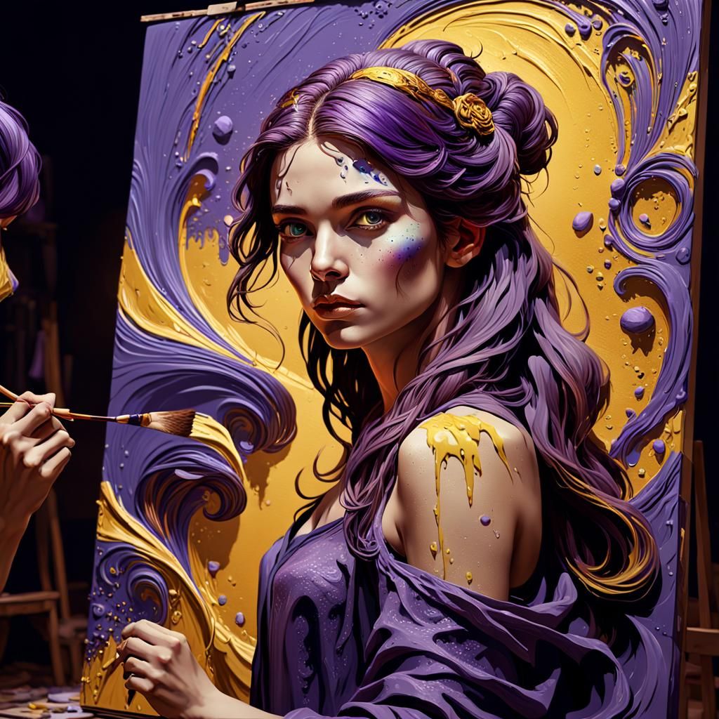 Woman Painting Herself in 3D, Digital Art