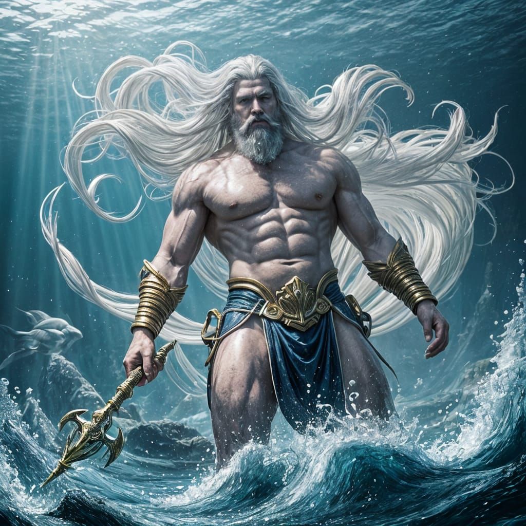 Futuristic King Poseidon in Aquatic Realm