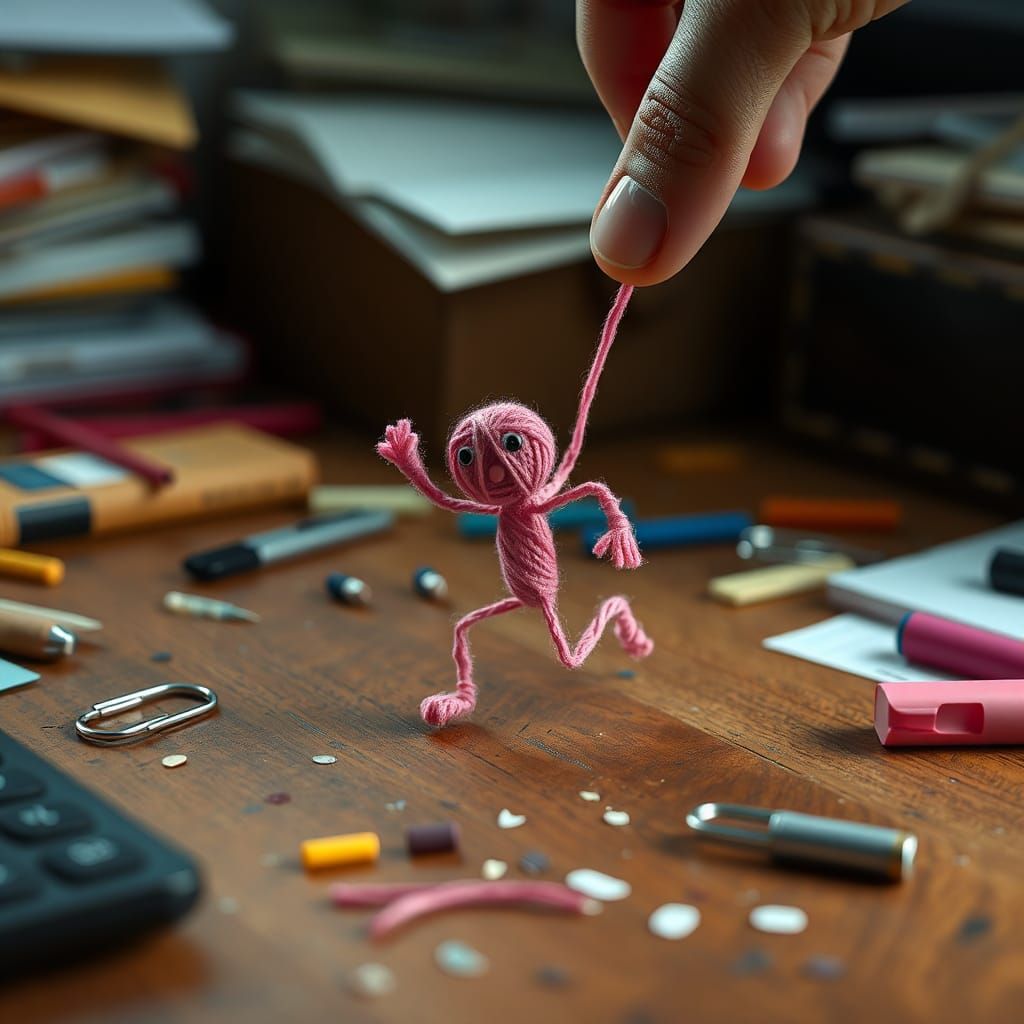 Yarn String Figure Escaping Hand, Pixar Style