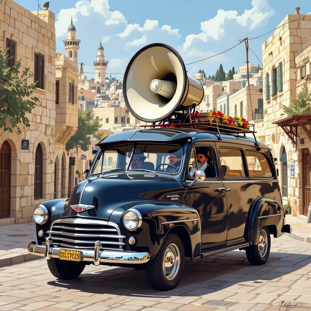 Jerusalem Funeral Announcement Vehicle in Realistic Digital ...