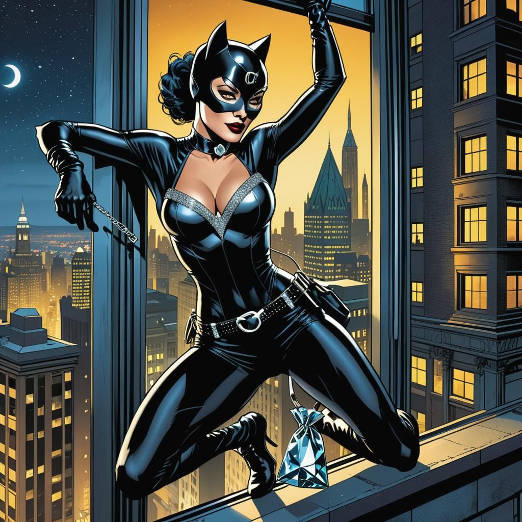 Catwoman's Gotham Getaway in Comic Book Style