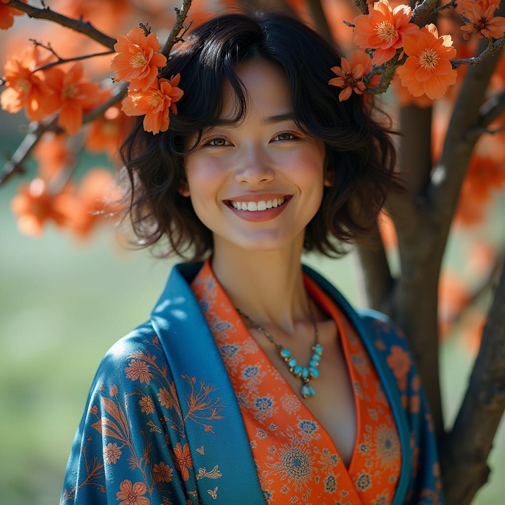 Elegant Woman by Colorful Tree, Fantasy Art