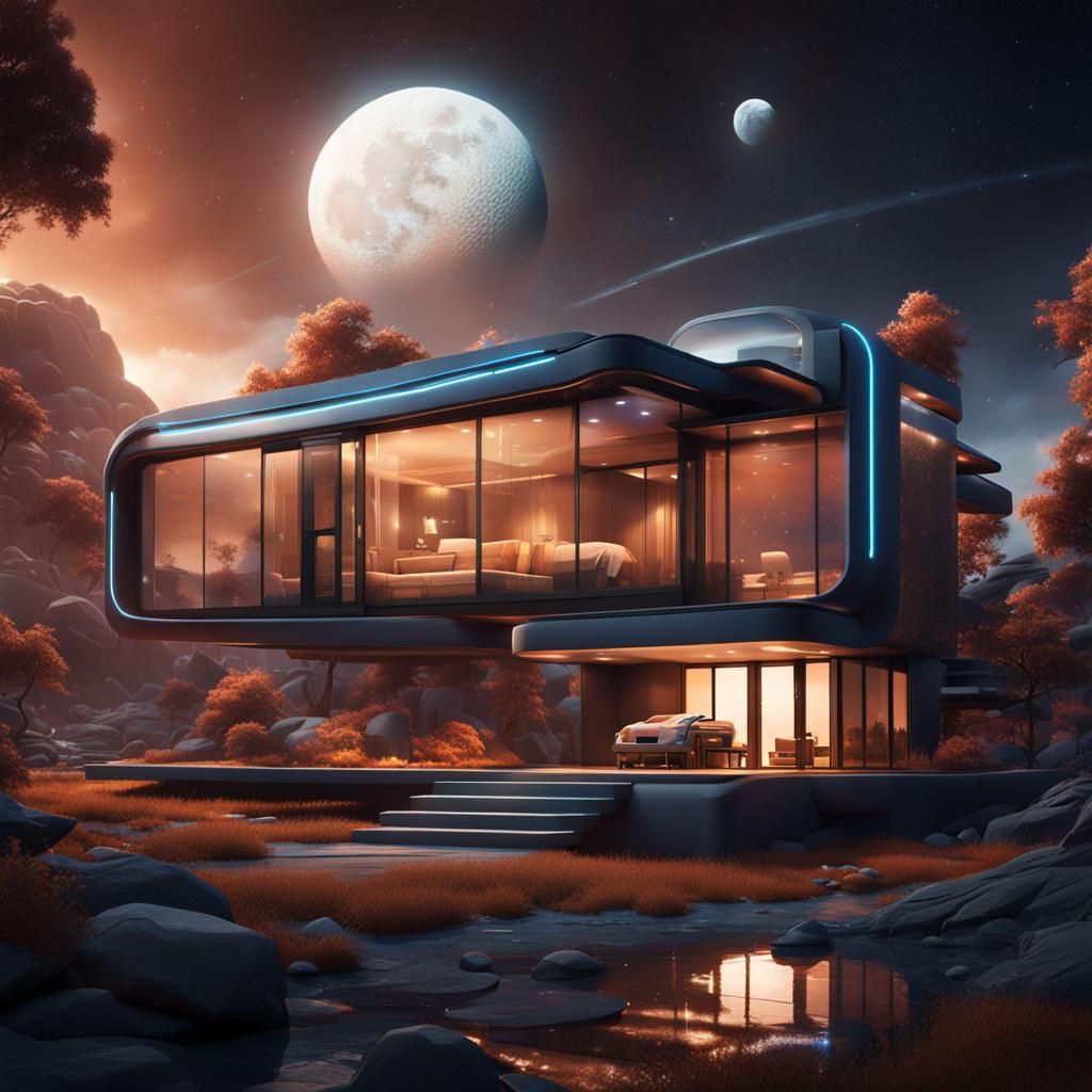 Futuristic House in Space: Detailed Matte Painting
