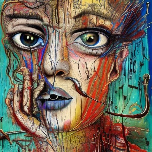 Surreal Melting Clocks in Mixed Media Style