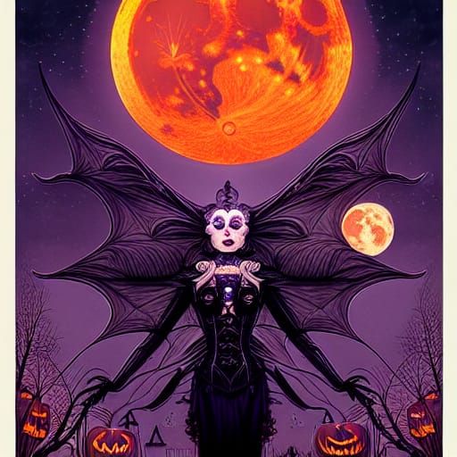 Hyperdetailed Halloween Goddess with Nebula Sky