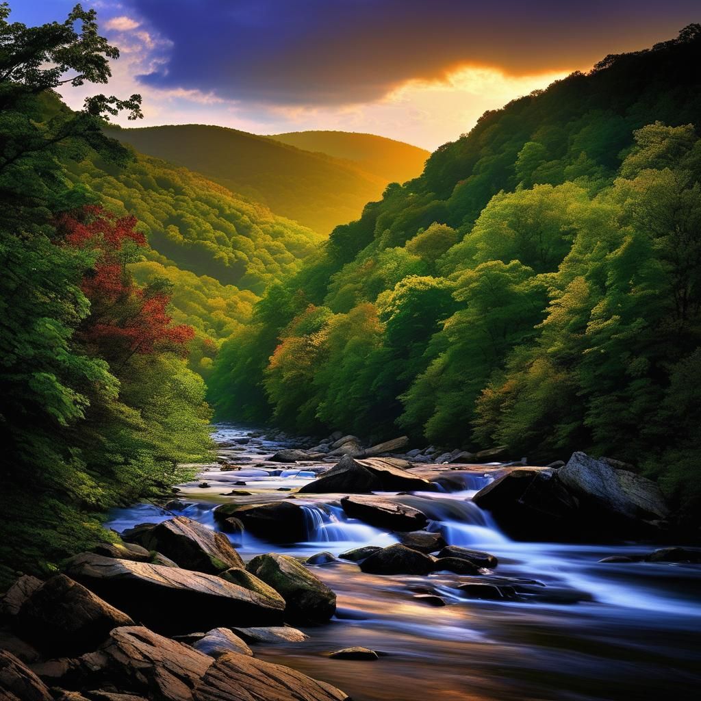 West Virginia Blue Ridge Mountains and River Scene