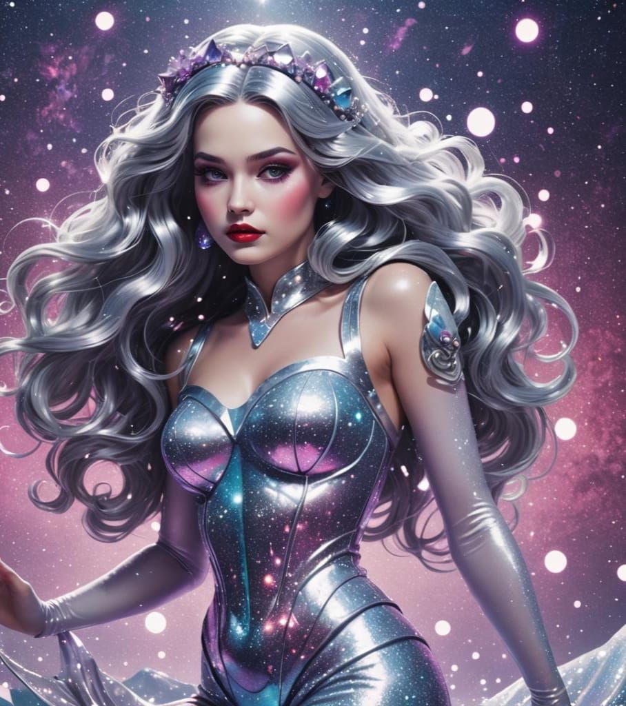 Snow White Space Mermaid in Synthwave Neon