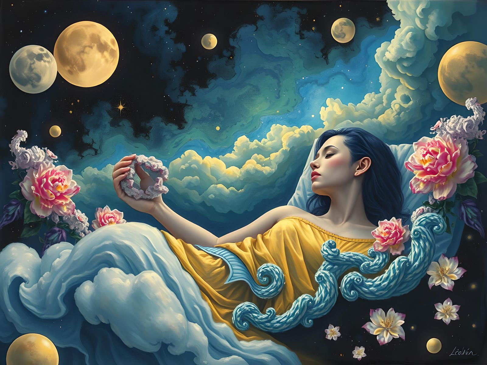 Surreal Dreamscape in Mixed Media Style