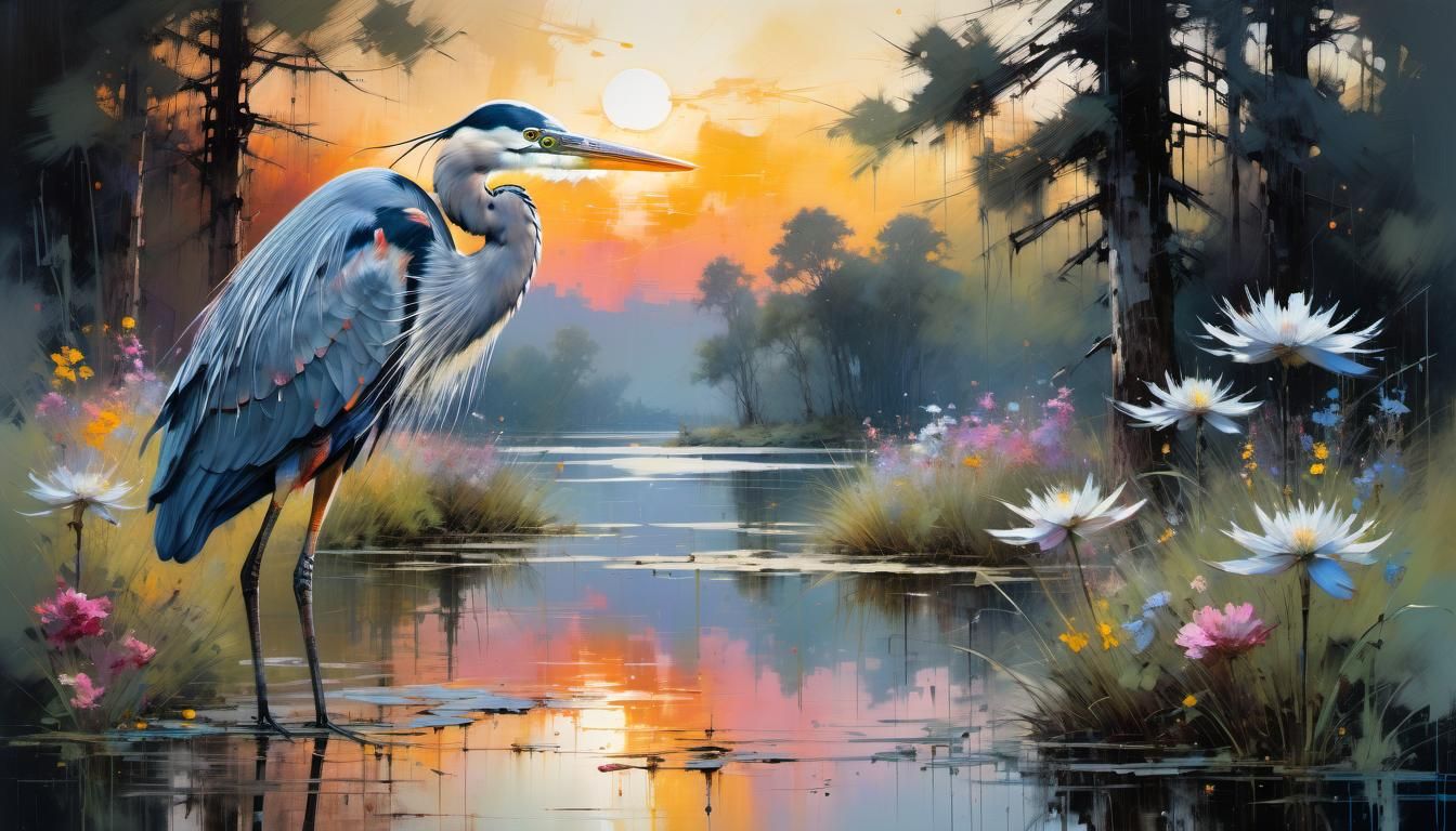 Great Blue Heron on Northwoods Lake: Fine Art