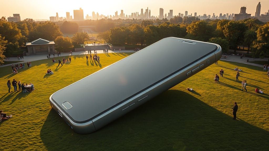 Giant Cell Phone Pop Art Installation in Urban Park