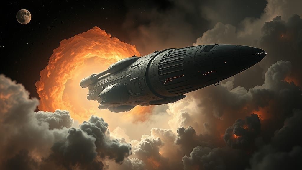 Alien Spacecraft Emerges from Nebula in Biomechanical Style