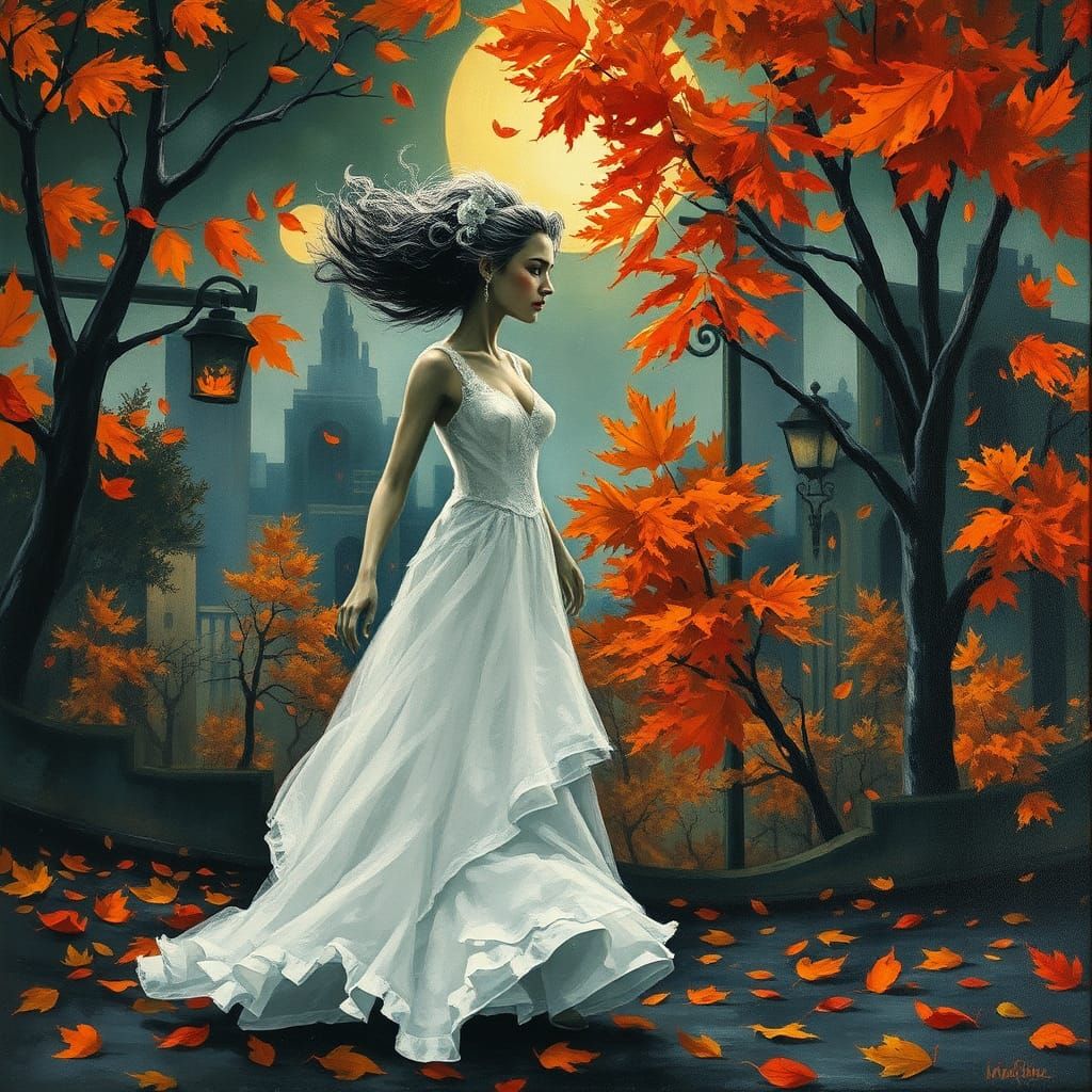 Bride of Frankenstein in Autumn, Surreal Art