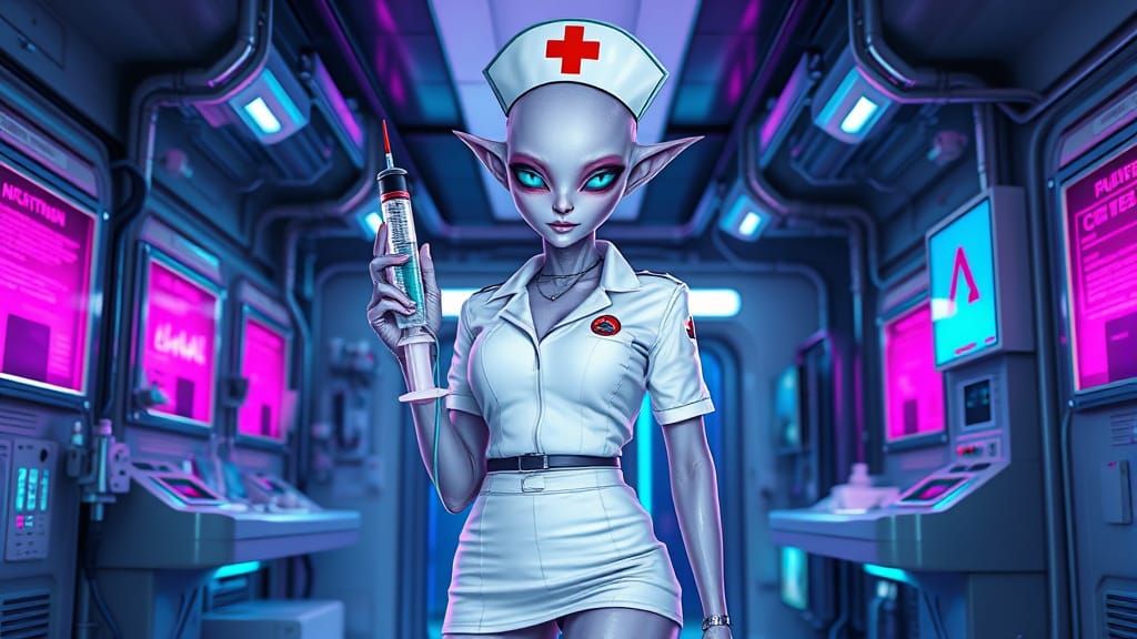 Alien Nurse in Cyberpunk Clinic