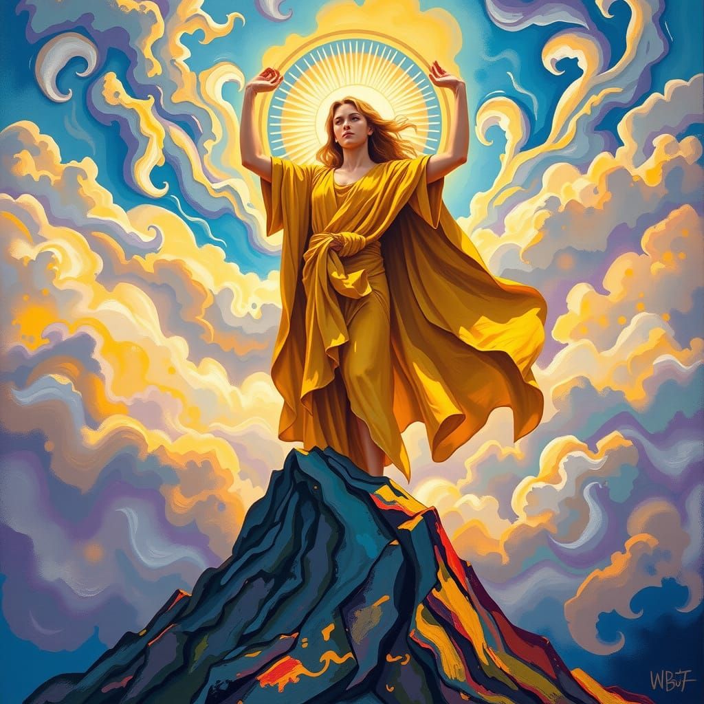 Surreal Figure of Inner Triumph in Vibrant Gouache