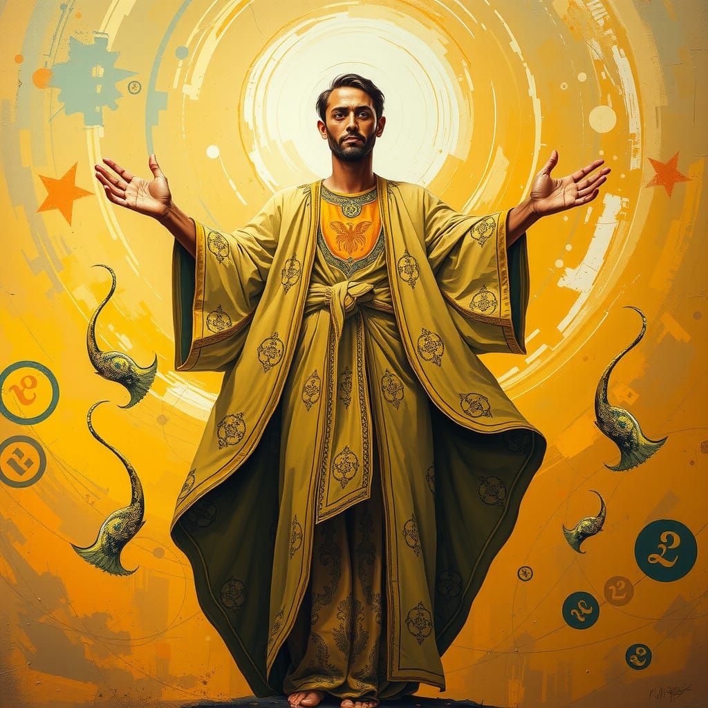 Triumphant Figure in Vibrant Expressionist Realism Gouache