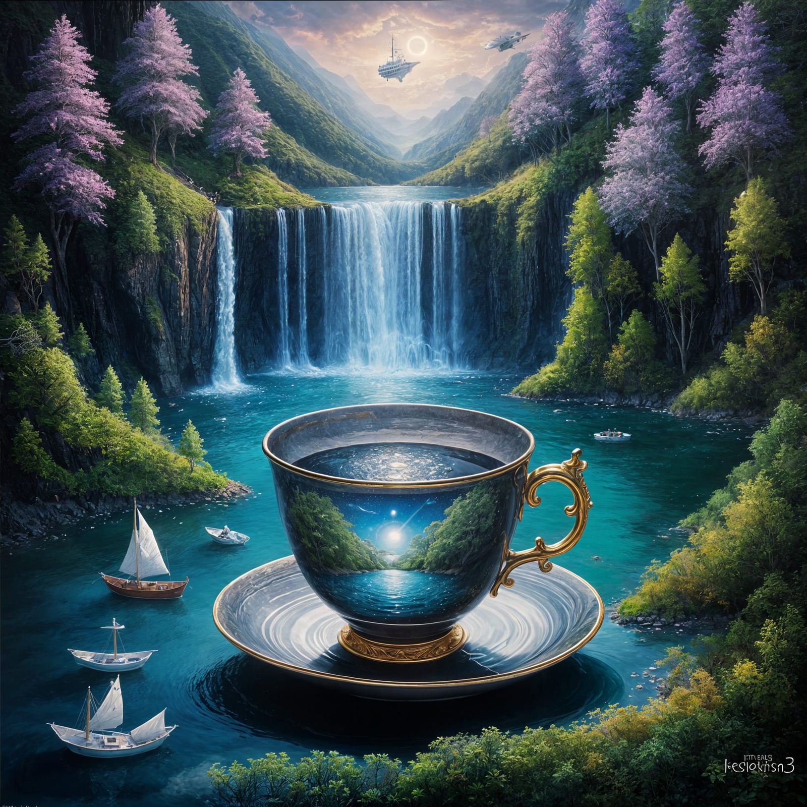 Fantastical Teacup Landscape in Space