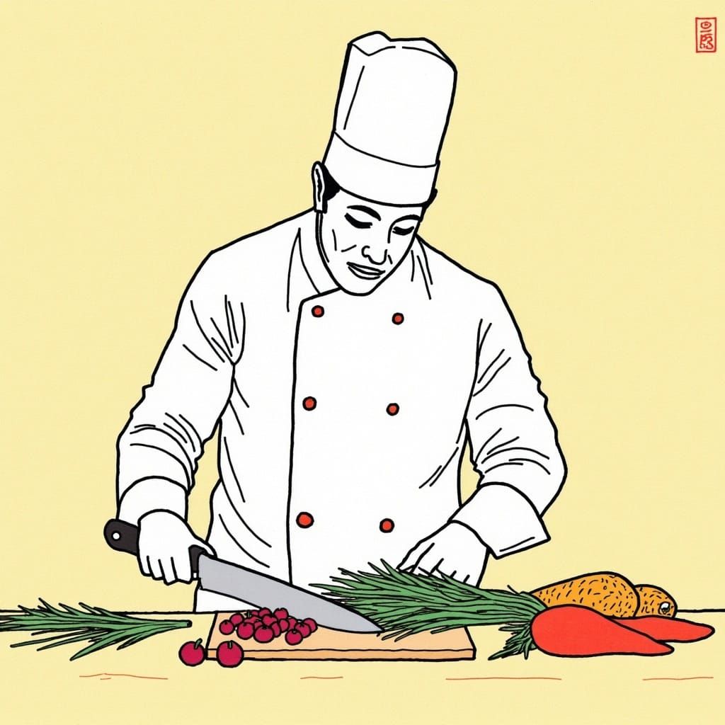 Chef Chopping Vegetables in Moebius Minimalism