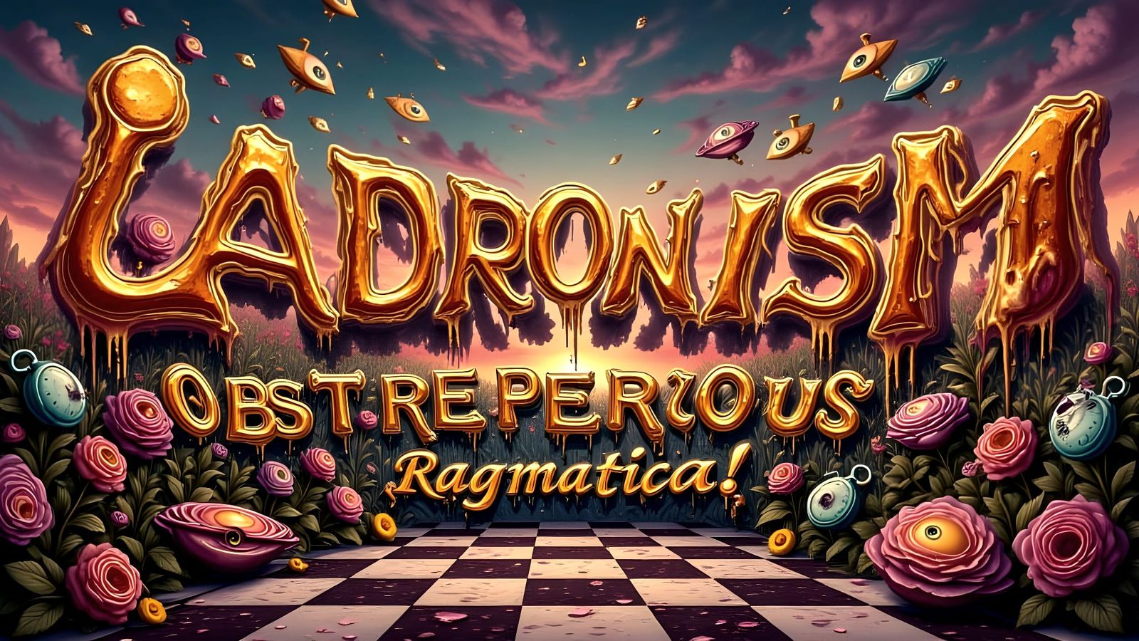 Surreal Word Art Illustration: Ladronism Obstreperous Ragmat...