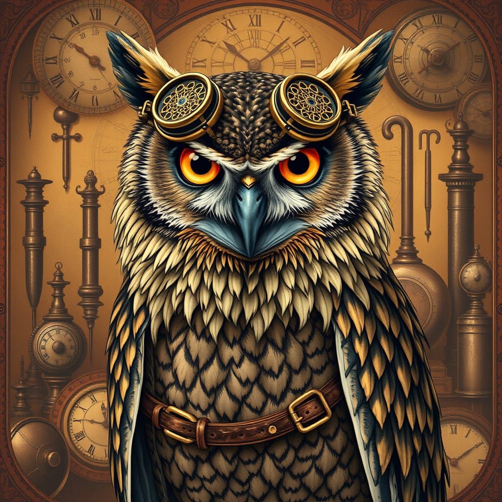 Steampunk Owl with Intricate Brass Goggles