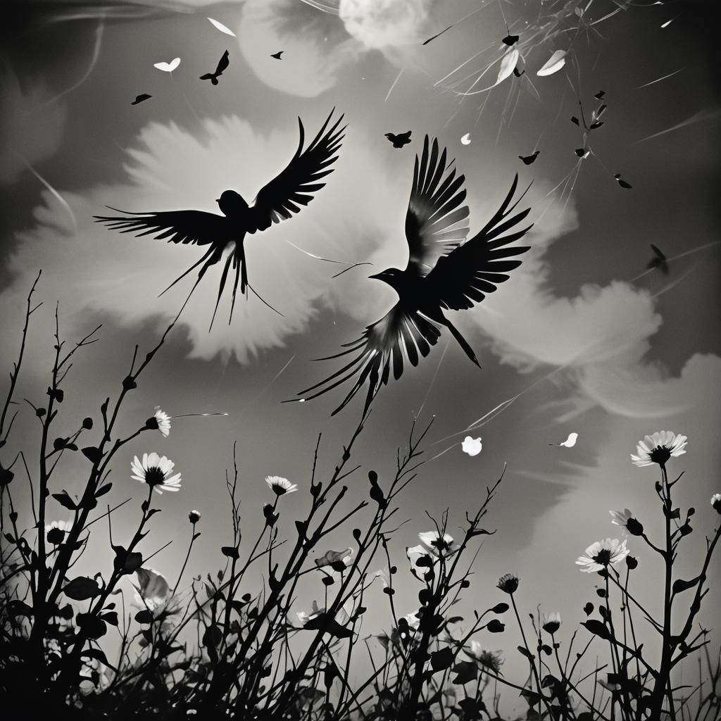 Surreal Digital Photogram. Close-up. A figure with broken wi...