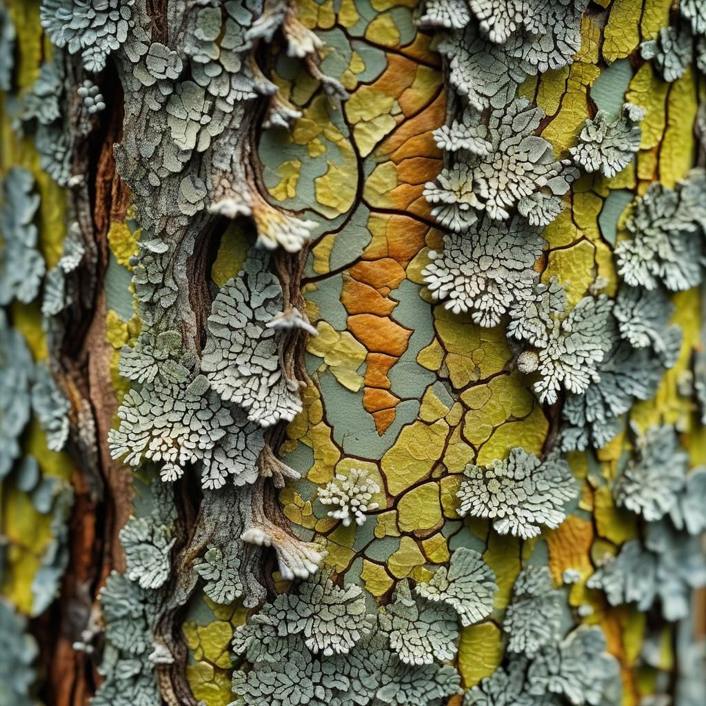 Macro Photograph of Lichen on Tree Bark