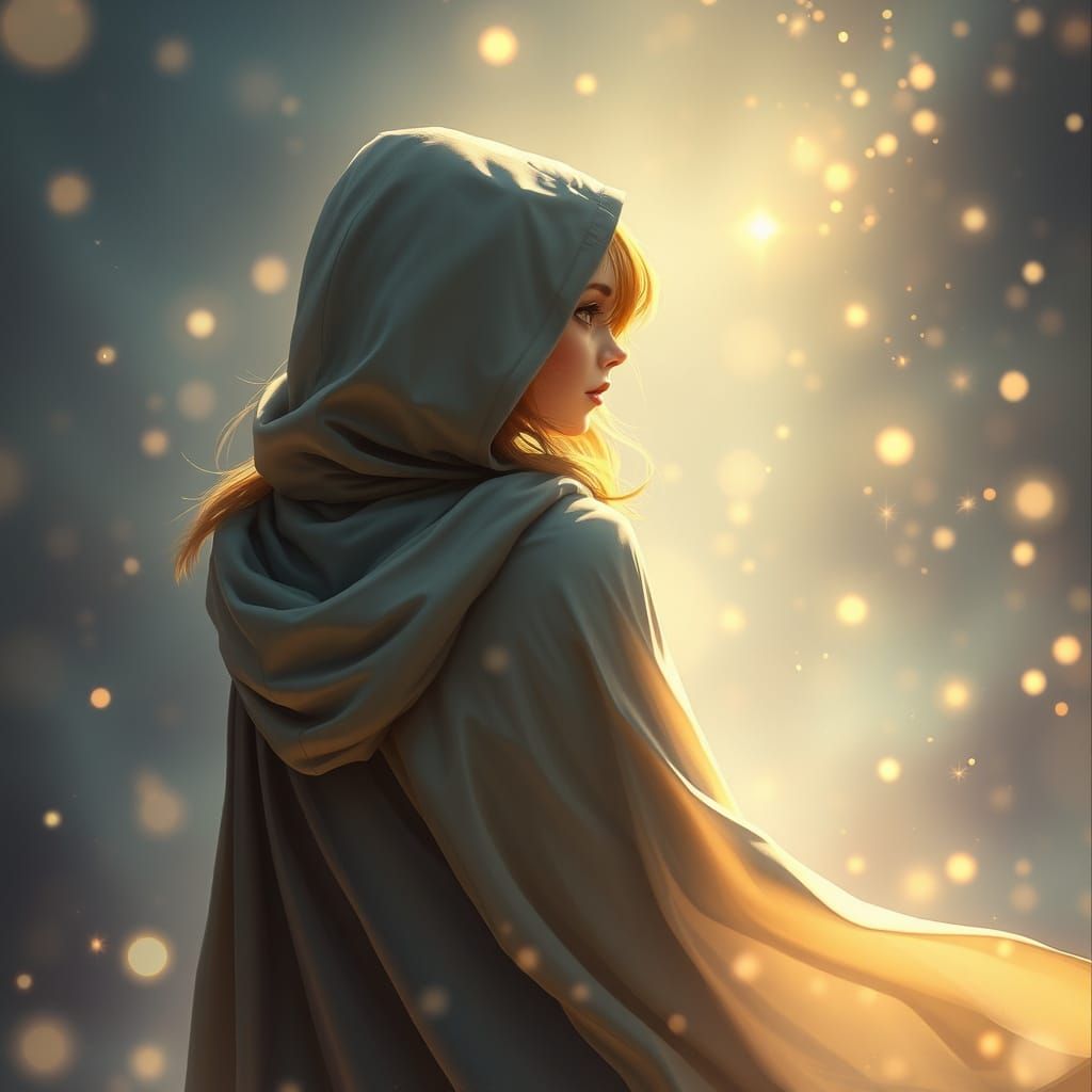 Ethereal Woman Surrounded by Magical Lights