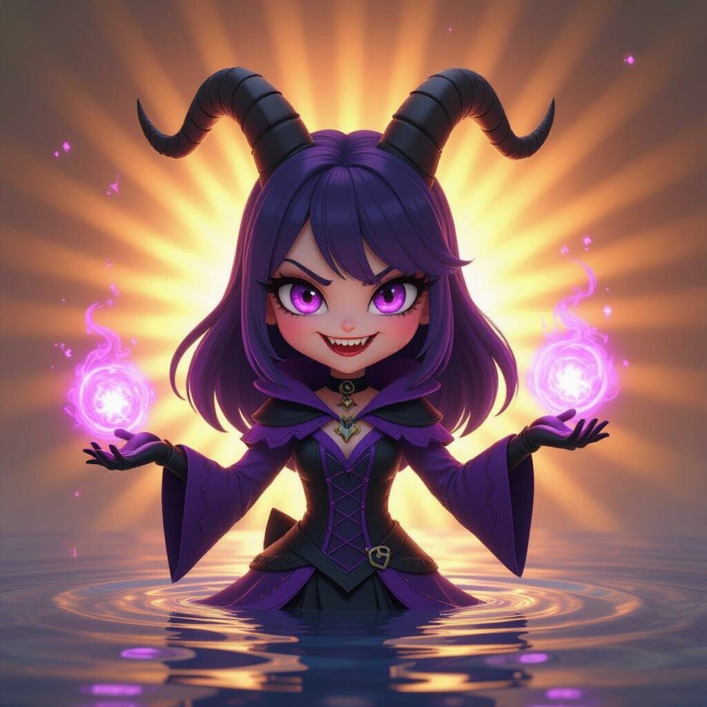 Evil Magical Girl with Dark Magic, in Disney Pixar Style