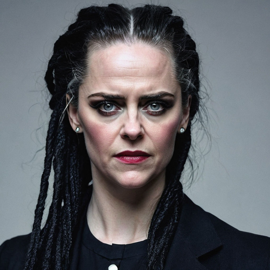 Eva Green-Inspired Actress with Pale Skin and White Dreadloc...