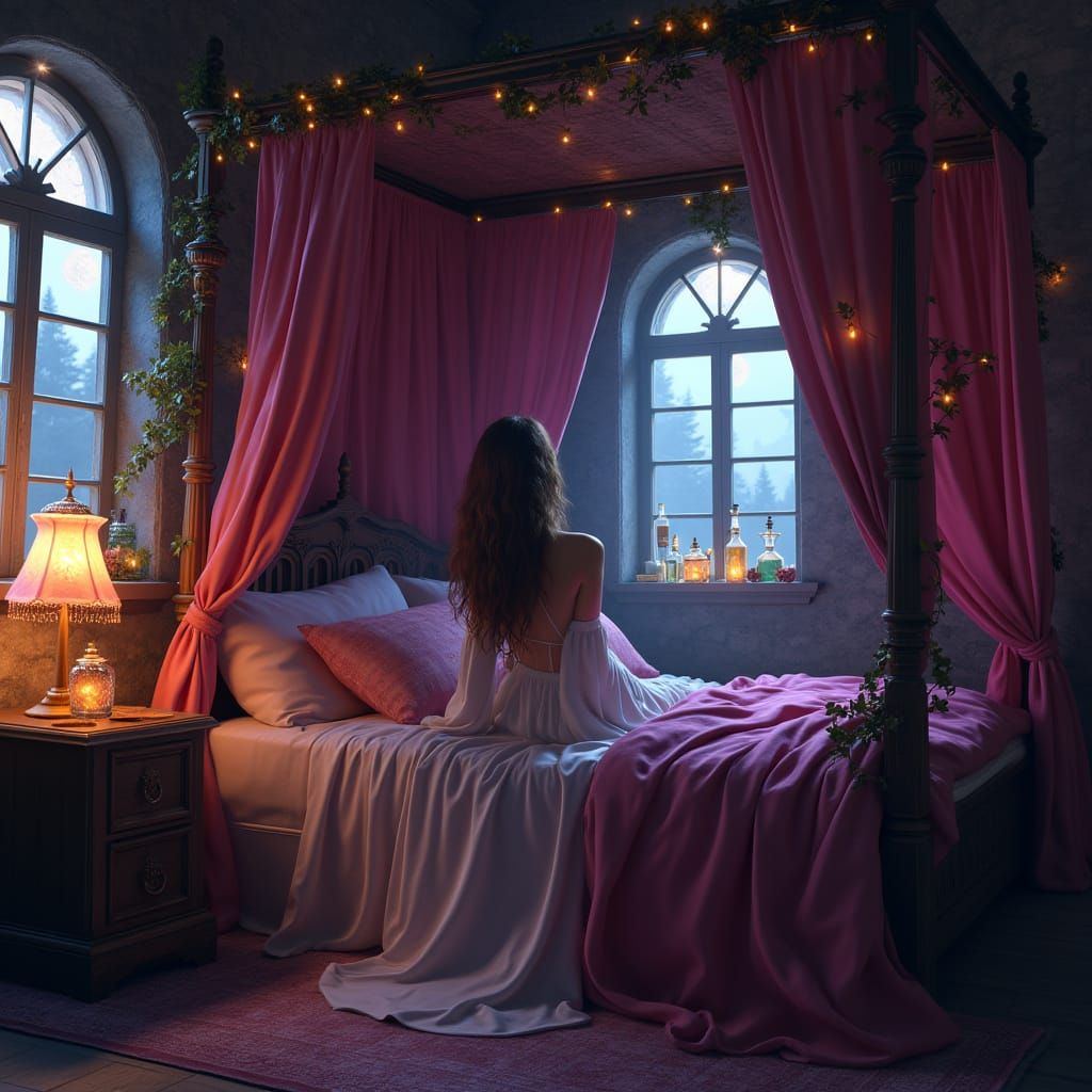 Romantasy Bedroom with Enchanted Vines, Matte Painting