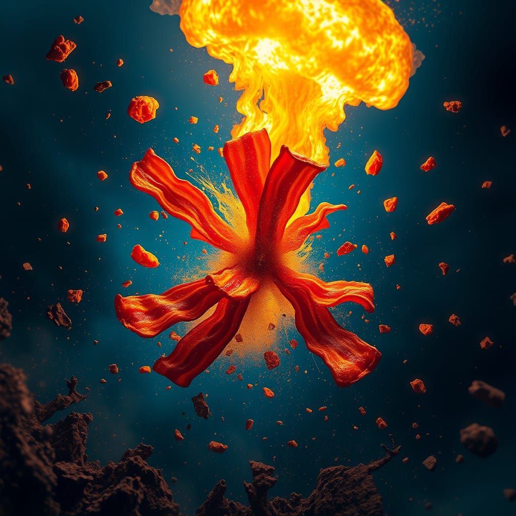 Sizzling Bacon Vortex in Vibrant Fantasy Art Style