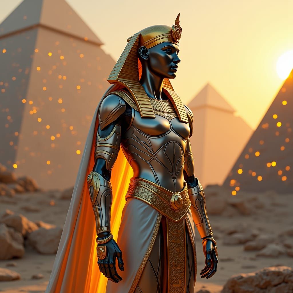 Futuristic Pharaoh in Metropolis: Digital Art