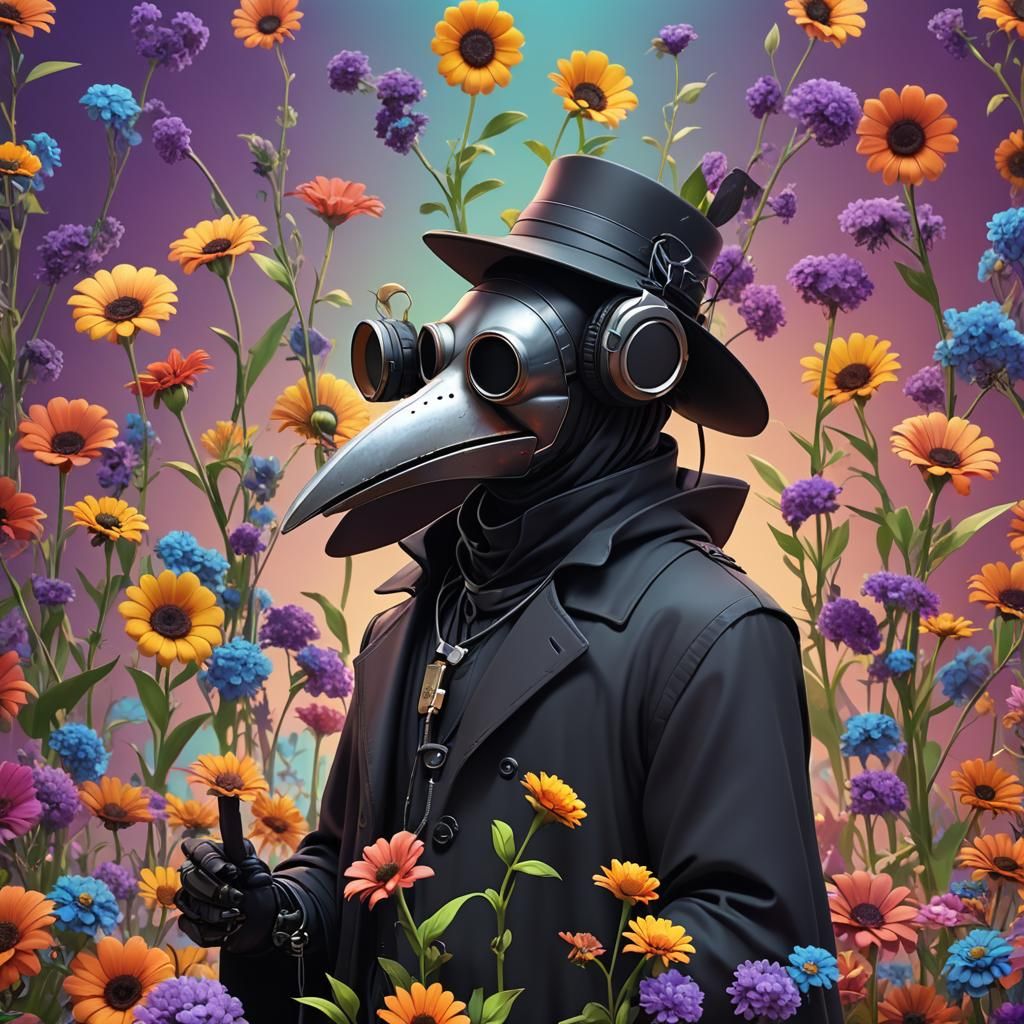Plague Doctor with Flowers in 3D Style