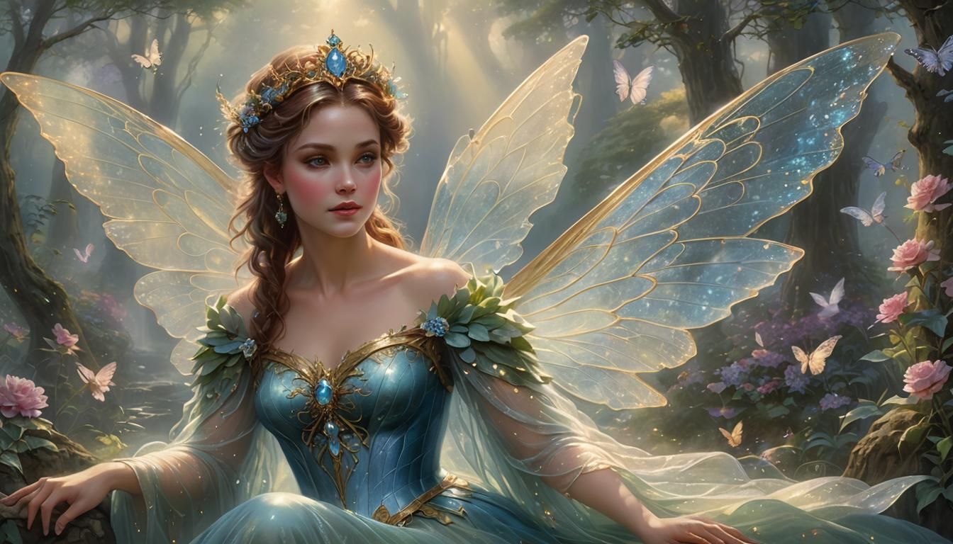 Regal Fae Queen in Ethereal Fantasy Style